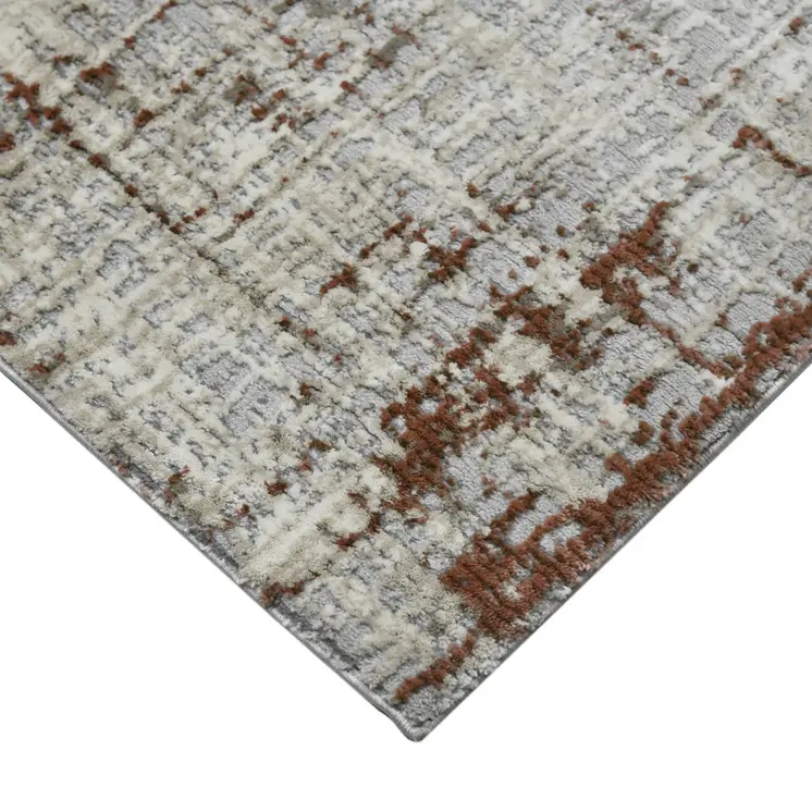 5' X 8' Ivory Red And Gray Abstract Area Rug