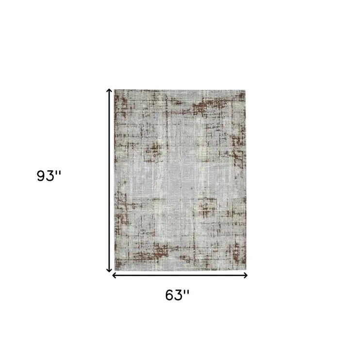 5' X 8' Ivory Red And Gray Abstract Area Rug