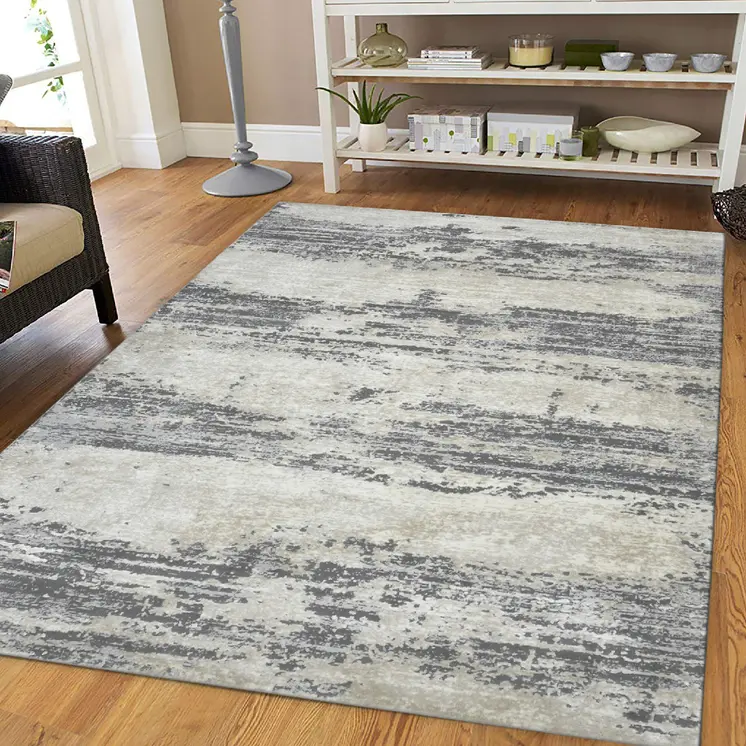 5' X 8' Ivory Beige And Gray Abstract Area Rug