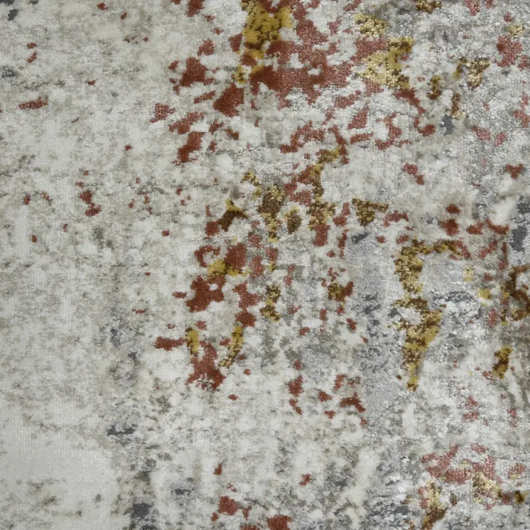 5' X 8' Ivory Gray And Gold Abstract Area Rug