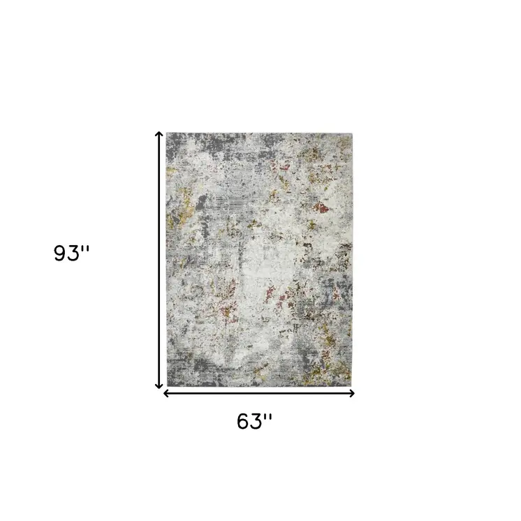 5' X 8' Ivory Gray And Gold Abstract Area Rug