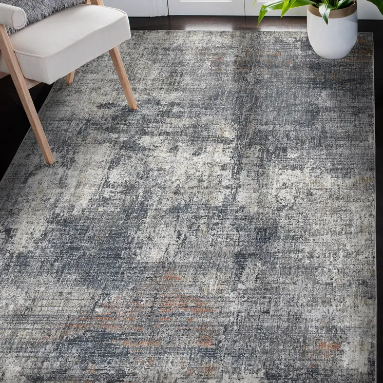 5' X 8' Gray and Ivory Abstract Power Loom Area Rug