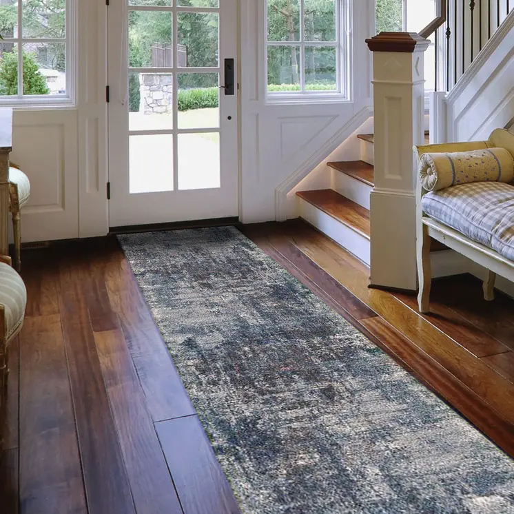 8' Ivory And Gray Abstract Runner Rug