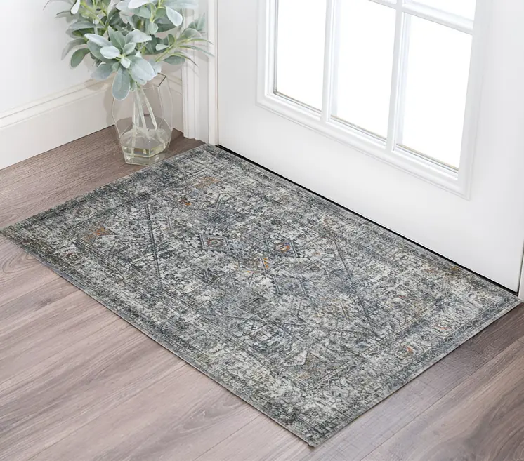 2' X 3' Ivory And Orange Oriental Area Rug