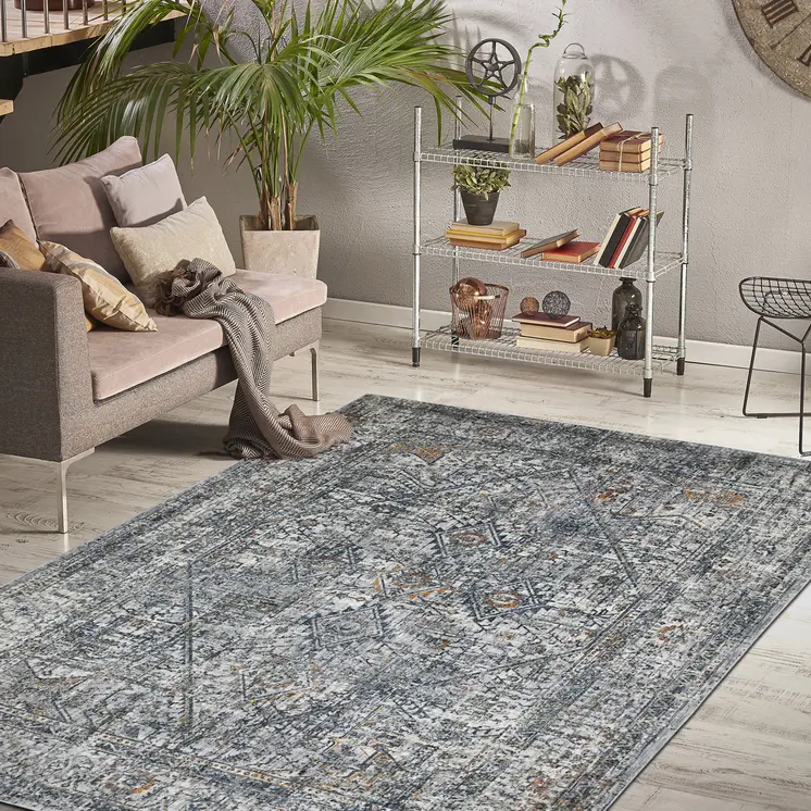 5' X 8' Ivory And Orange Oriental Area Rug