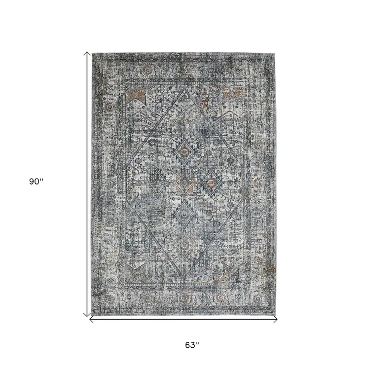 5' X 8' Ivory And Orange Oriental Area Rug