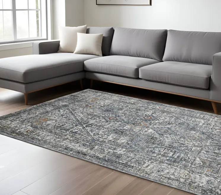 10' X 14' Ivory Gray And Orange Oriental Area Rug