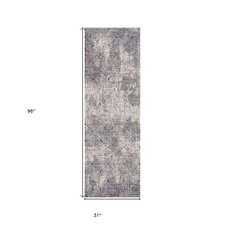 8' Ivory Black And Gray Abstract Runner Rug