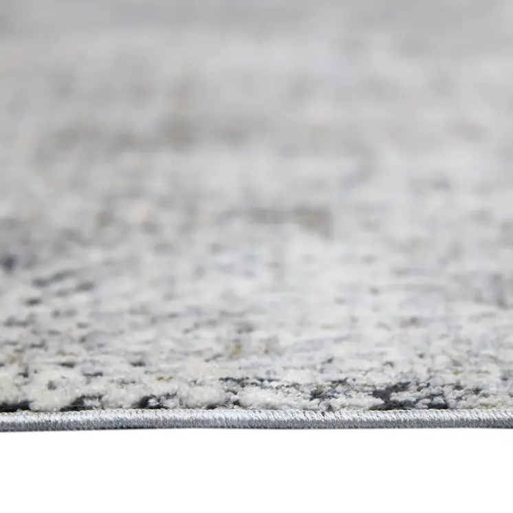 8' Ivory Black And Gray Abstract Runner Rug