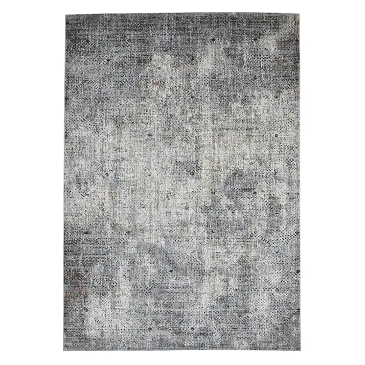 8' X 10' Ivory Black And Gray Abstract Area Rug