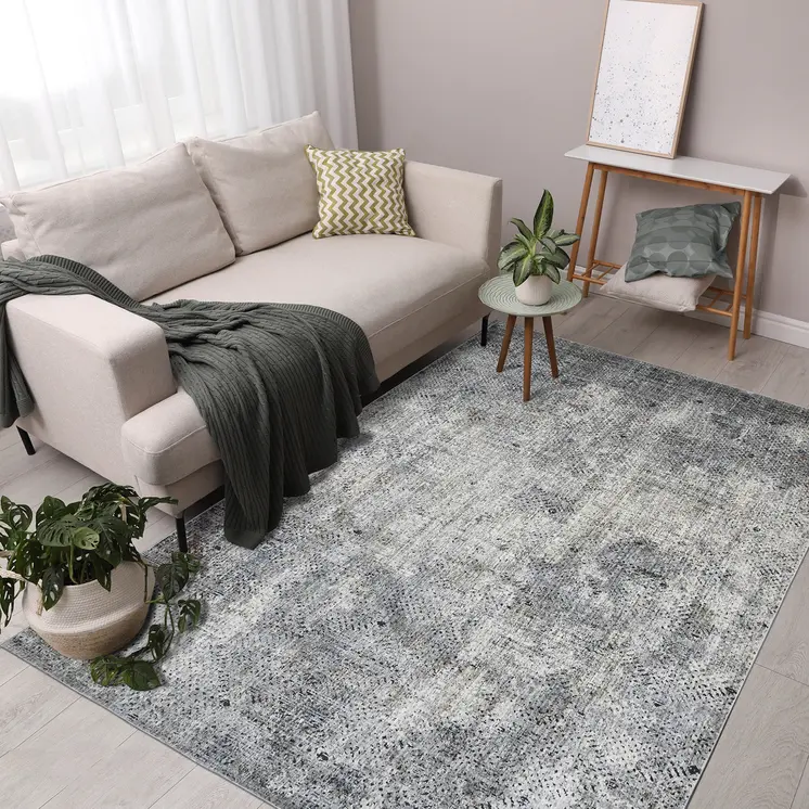 8' X 10' Ivory Black And Gray Abstract Area Rug