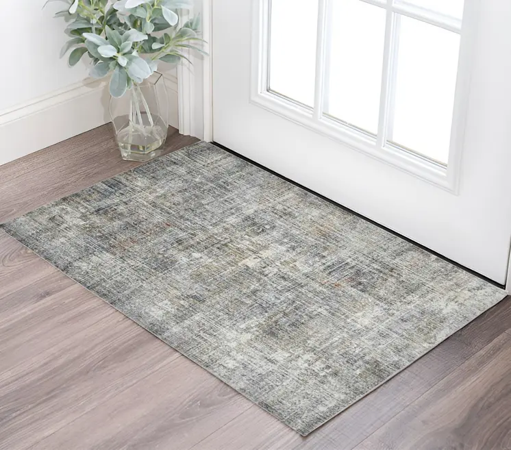2' X 3' Ivory Gray And Orange Abstract Area Rug