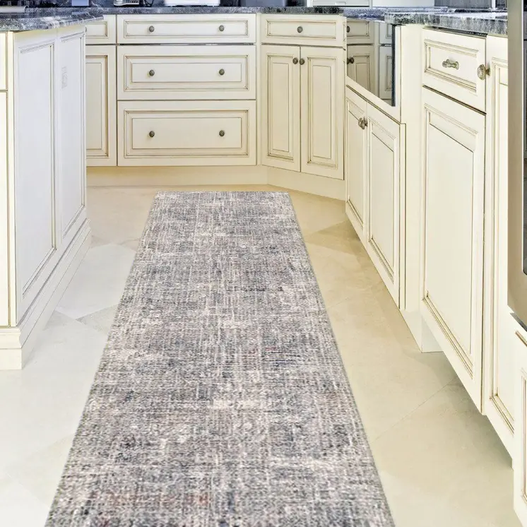 8' Ivory Gray And Orange Abstract Runner Rug