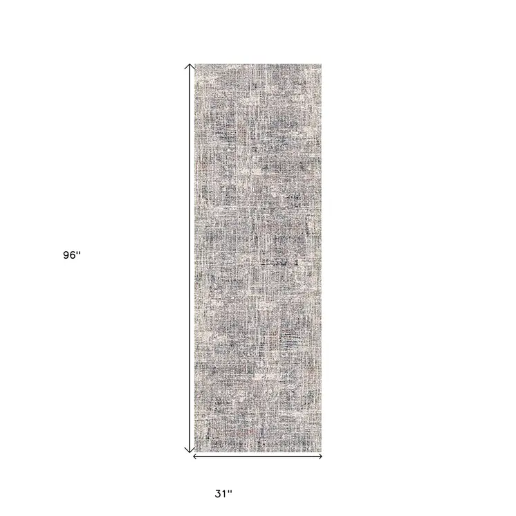 8' Ivory Gray And Orange Abstract Runner Rug