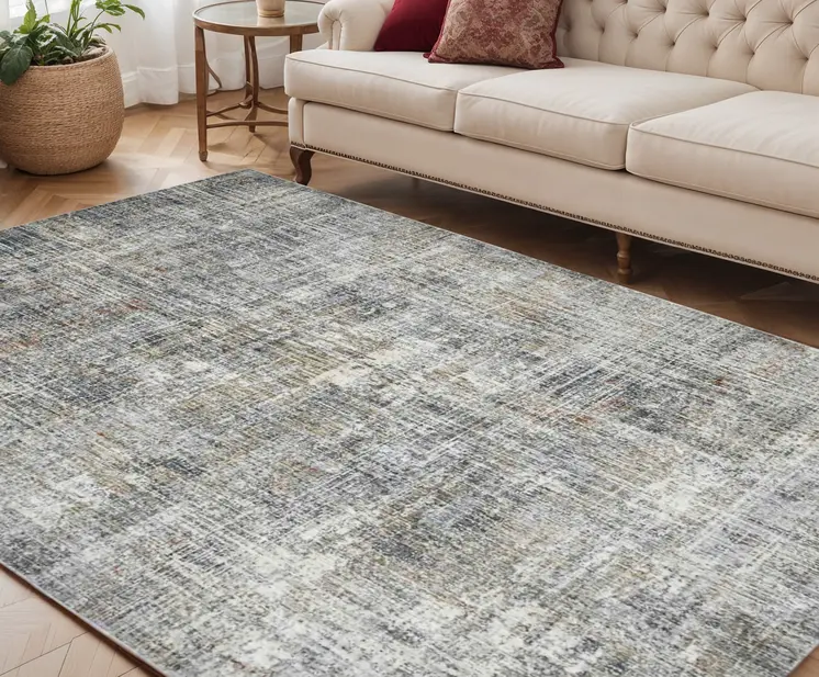 5' X 8' Ivory Gray And Orange Abstract Area Rug