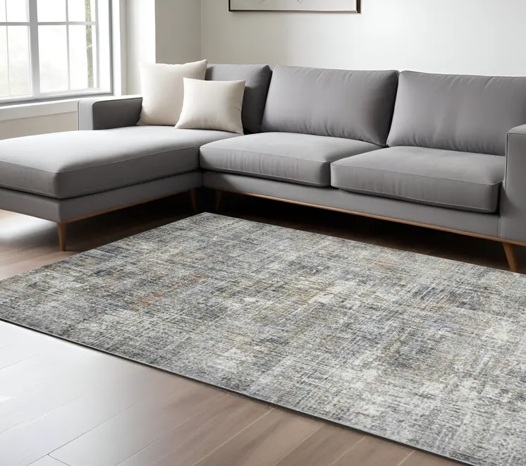 10' X 14' Ivory Gray And Orange Abstract Area Rug