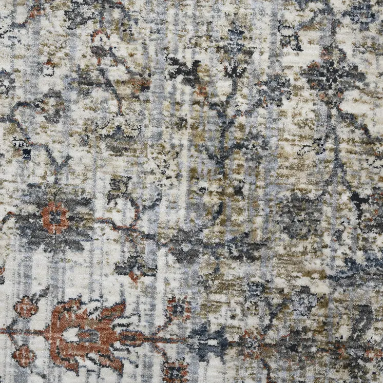 5' X 8' Ivory Blue And Gray Oriental Area Rug