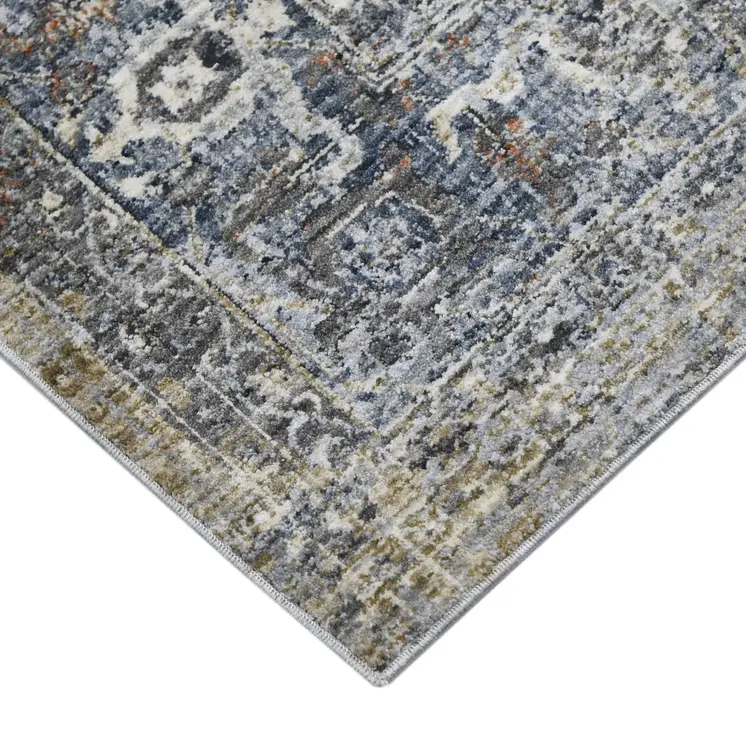 5' X 8' Ivory Blue And Gray Oriental Area Rug