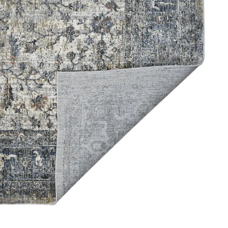 5' X 8' Ivory Blue And Gray Oriental Area Rug