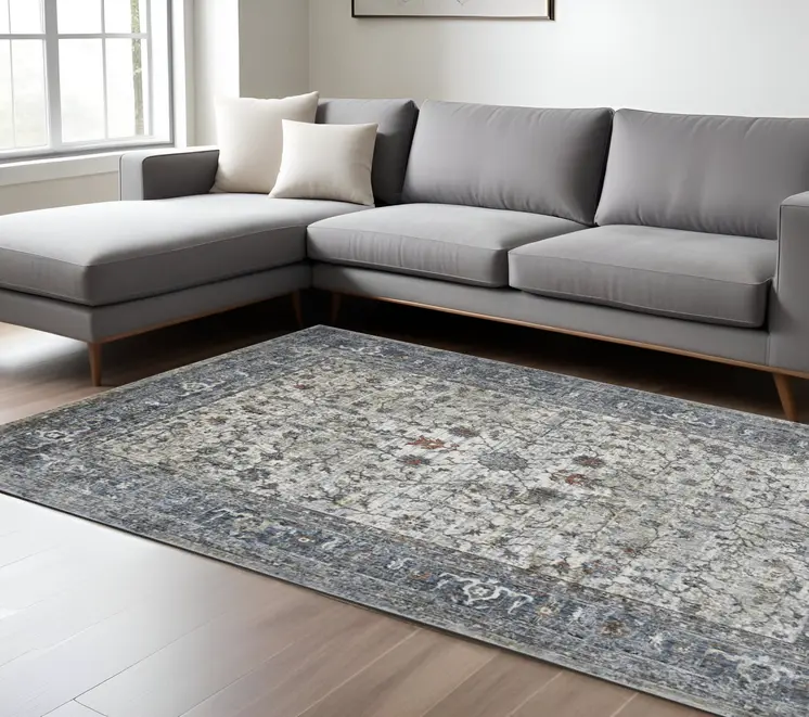 8' X 10' Ivory Blue And Gray Oriental Area Rug