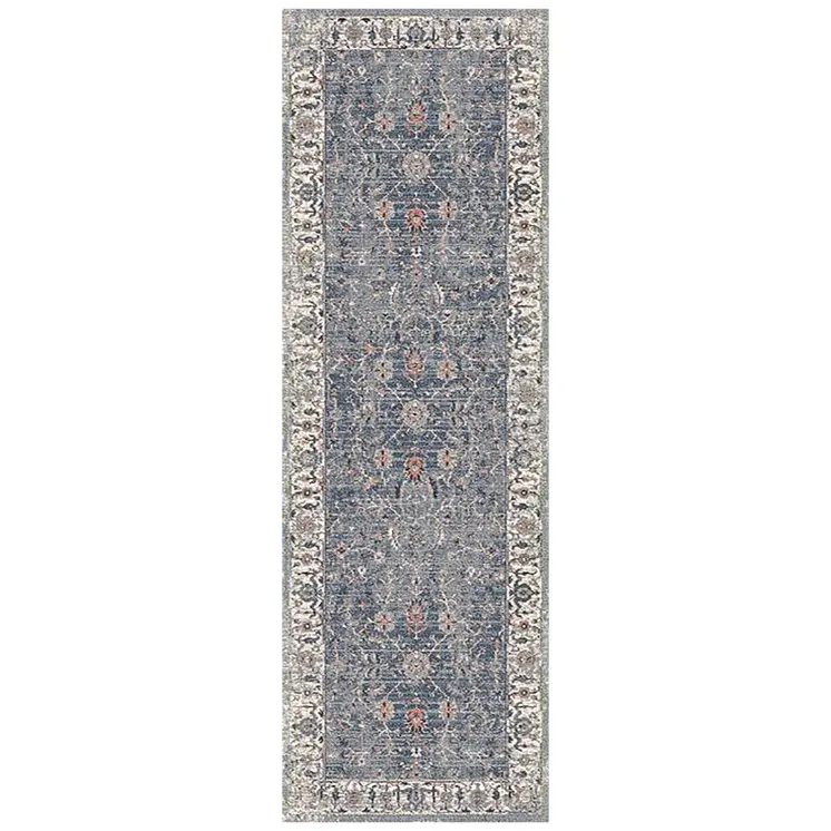 8' Ivory Charcoal And Orange Oriental Runner Rug