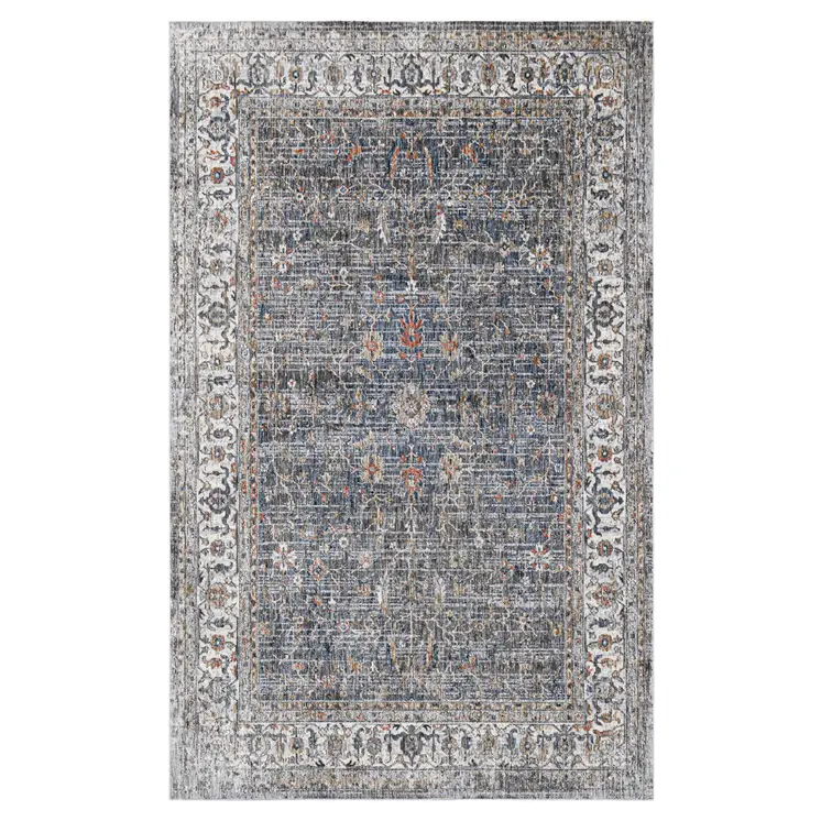 5' X 8' Ivory Charcoal And Orange Oriental Area Rug