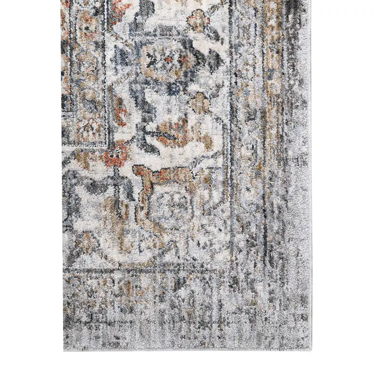 5' X 8' Ivory Charcoal And Orange Oriental Area Rug