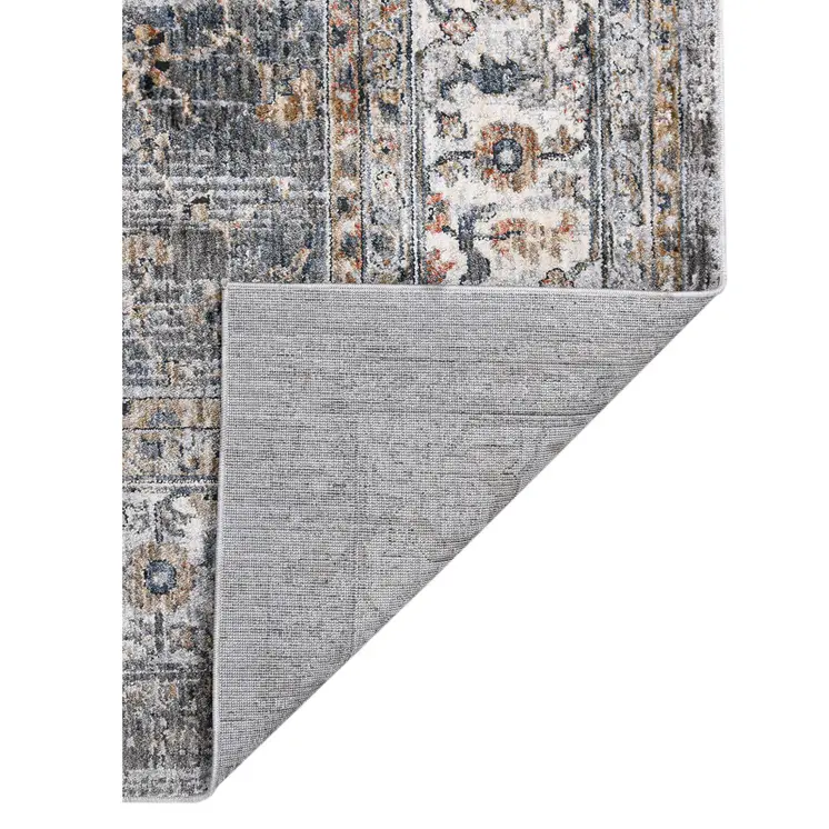 5' X 8' Ivory Charcoal And Orange Oriental Area Rug