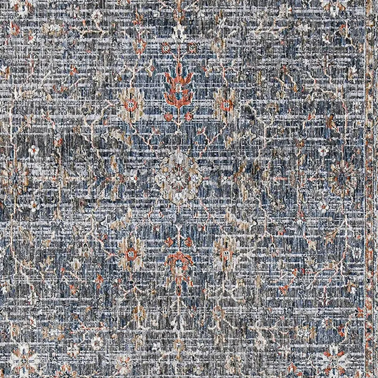 8' X 10' Ivory Charcoal And Orange Oriental Area Rug