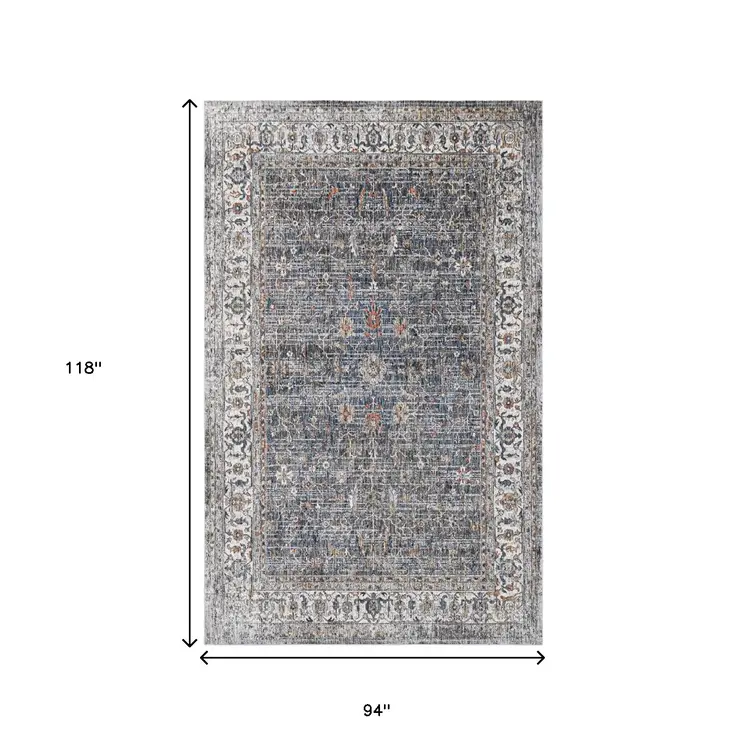 8' X 10' Ivory Charcoal And Orange Oriental Area Rug