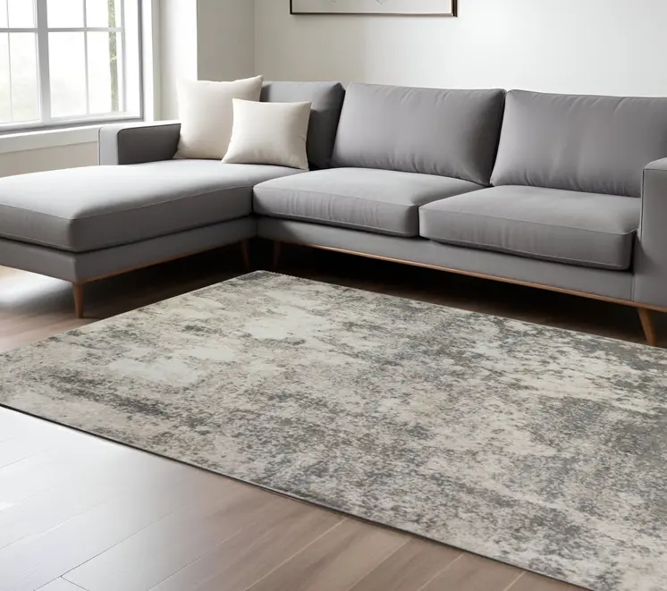 9' X 12' Beige Ivory And Gray Abstract Area Rug