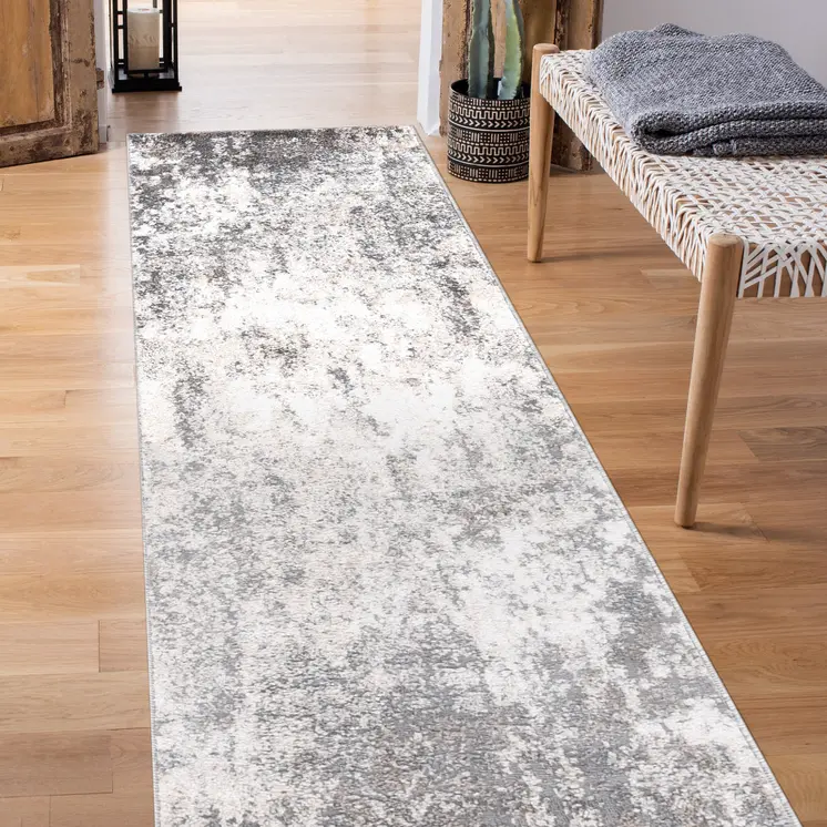 8' Beige Ivory And Gray Abstract Runner Rug