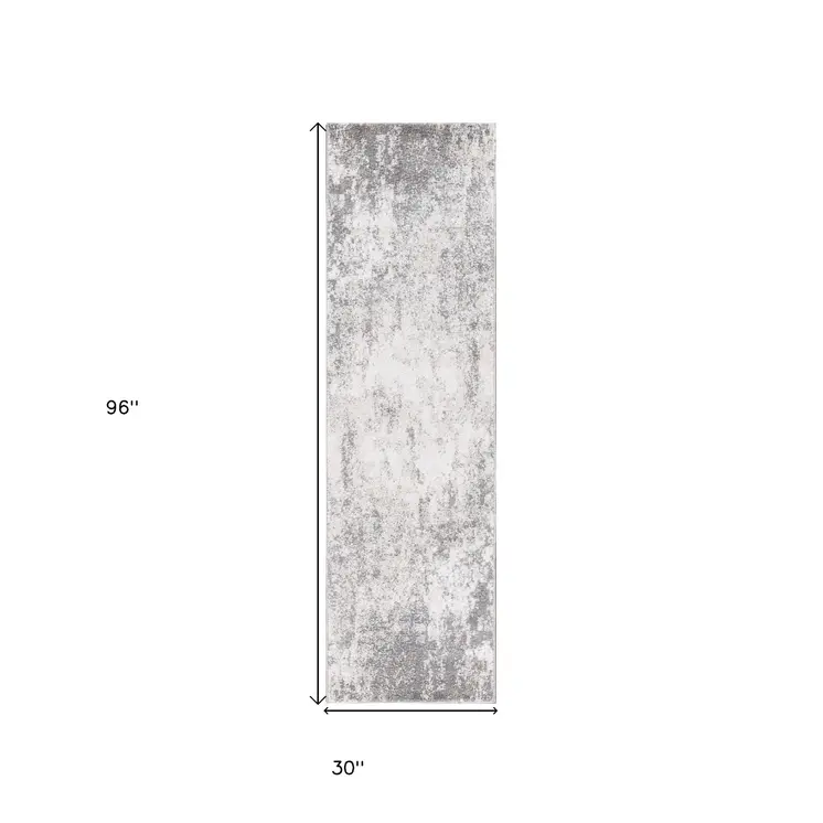 8' Beige Ivory And Gray Abstract Runner Rug