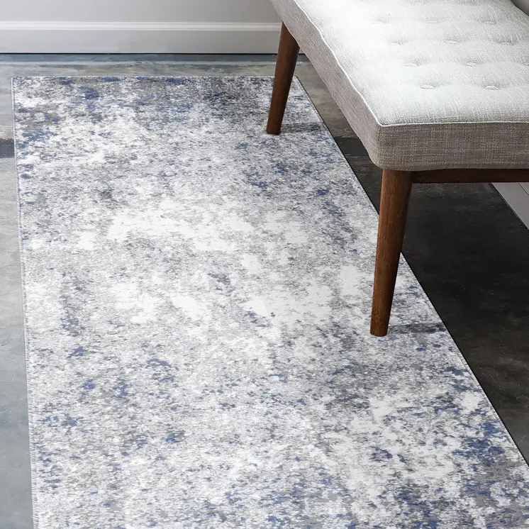 8' Gray And Light Blue Abstract Runner Rug