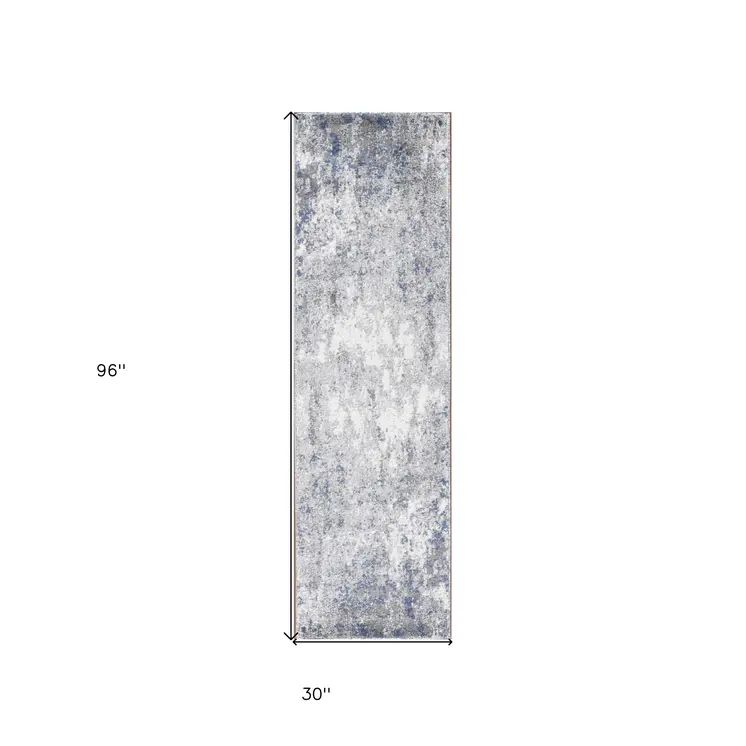 8' Gray And Light Blue Abstract Runner Rug