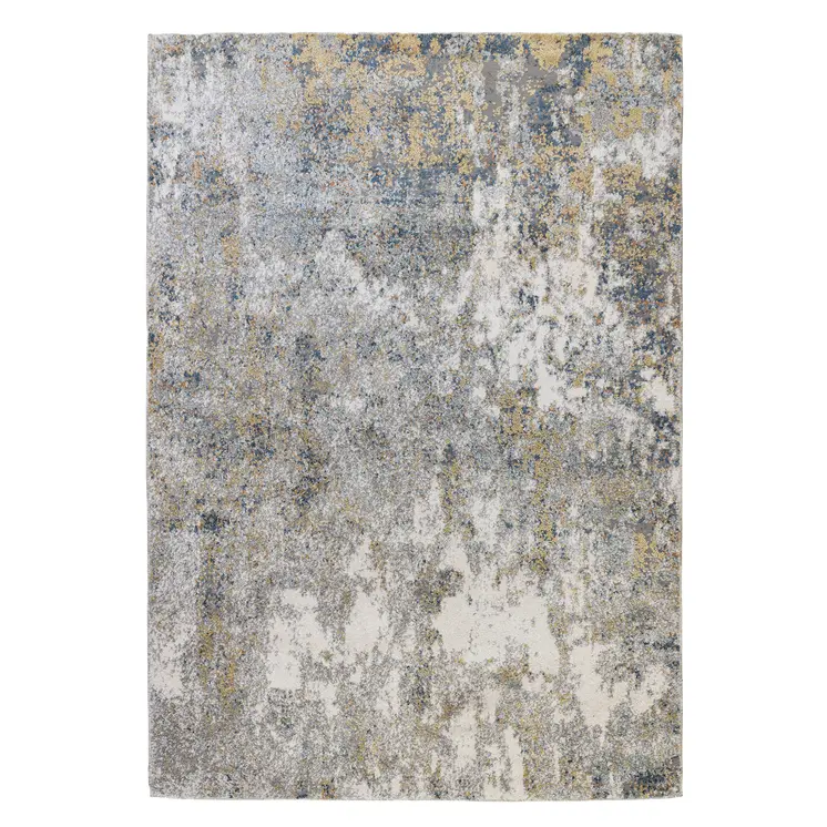 2' X 3' Ivory Blue And Yellow Abstract Area Rug