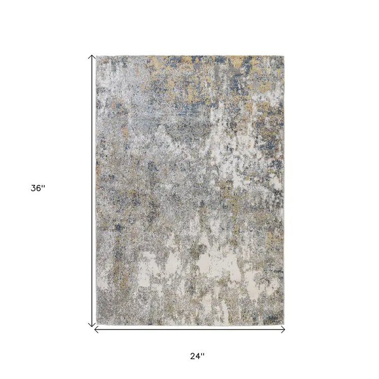 2' X 3' Ivory Blue And Yellow Abstract Area Rug