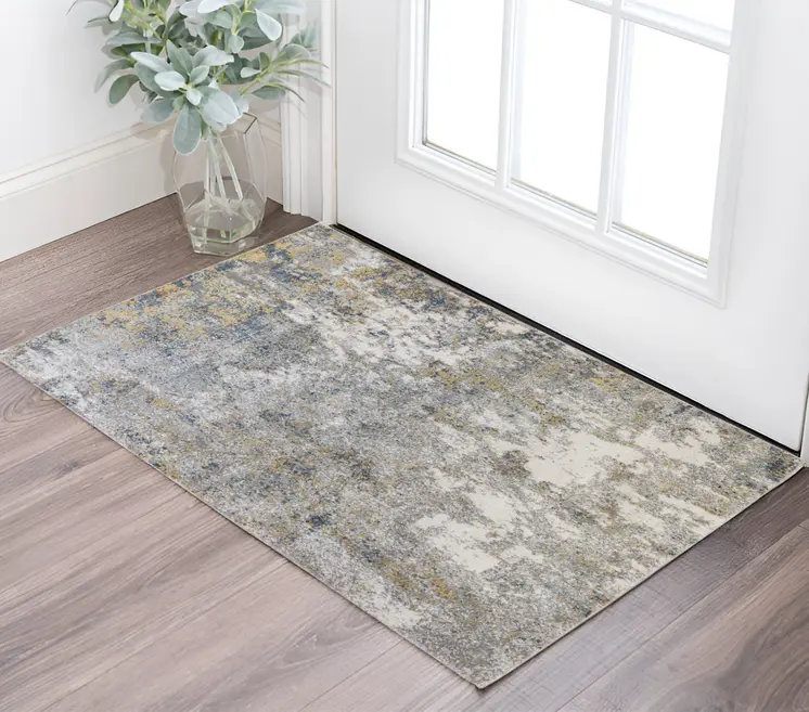 2' X 3' Ivory Blue And Yellow Abstract Area Rug