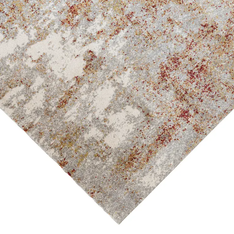 8' Ivory Red And Cream Abstract Runner Rug