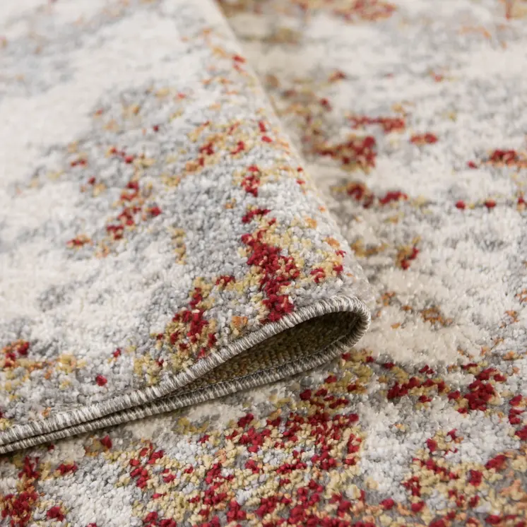 8' Ivory Red And Cream Abstract Runner Rug