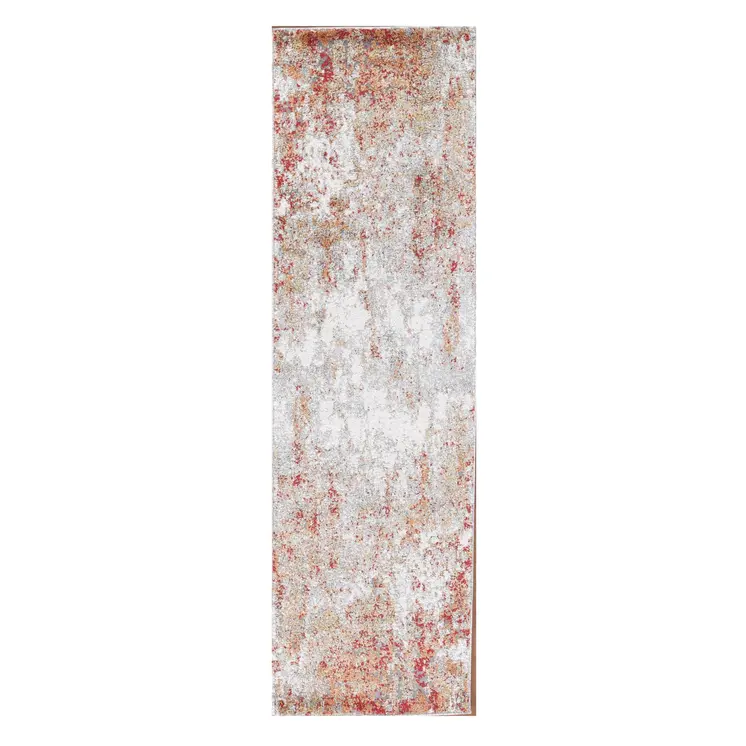 8' Ivory Red And Cream Abstract Runner Rug