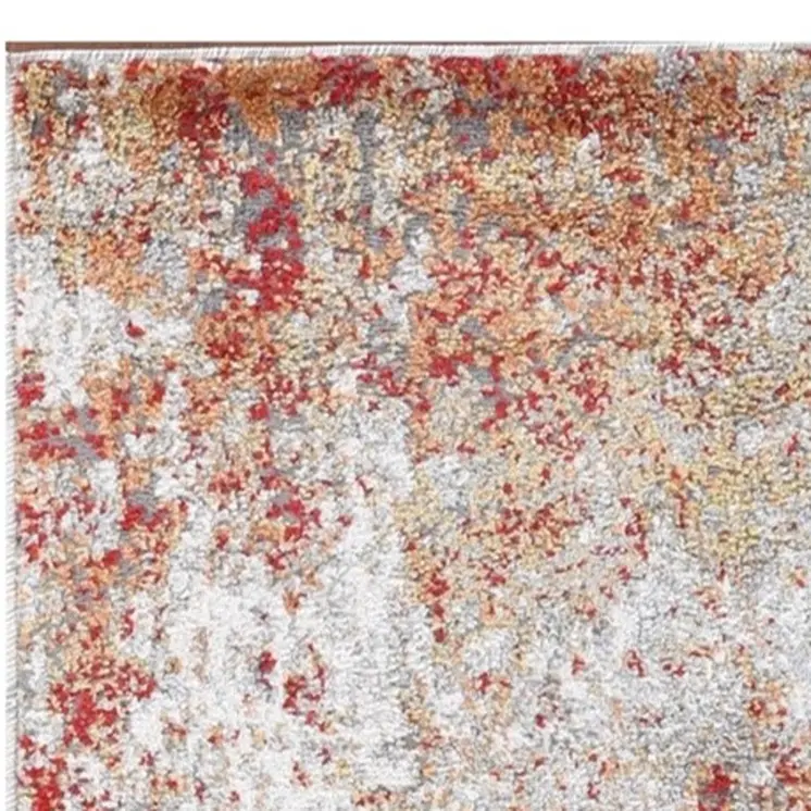 8' Ivory Red And Cream Abstract Runner Rug