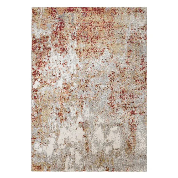 8' X 10' Ivory Red And Cream Abstract Area Rug