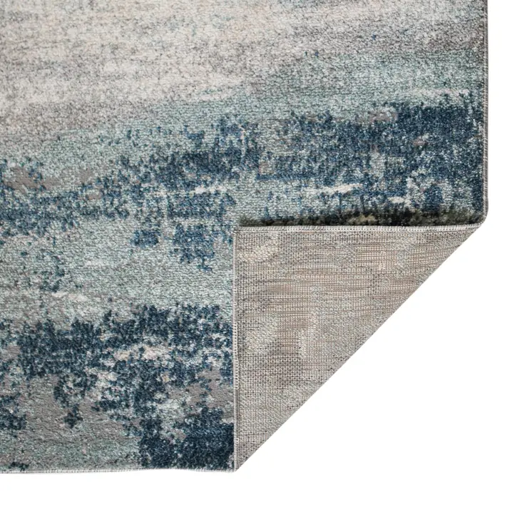 8' Dark Blue And Gray Abstract Runner Rug