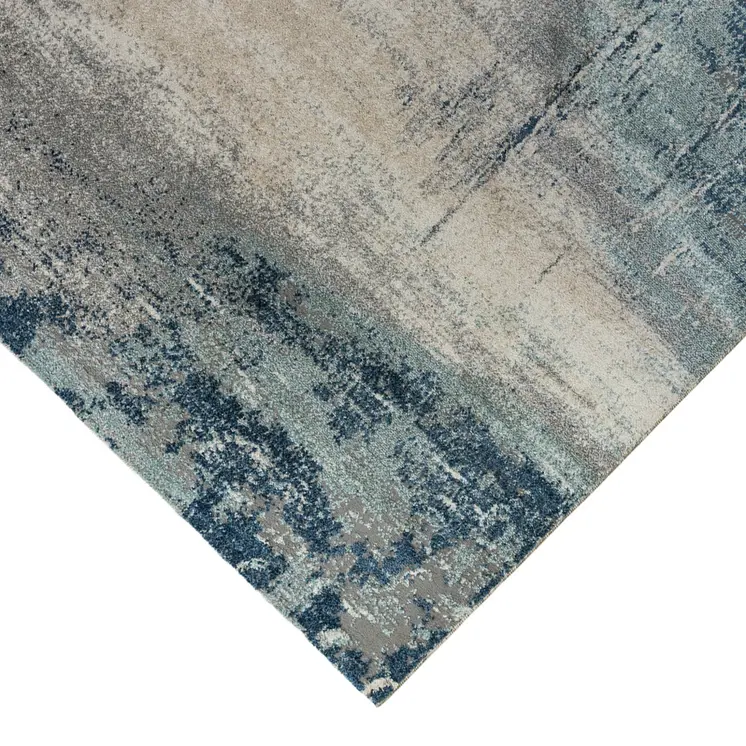 8' Dark Blue And Gray Abstract Runner Rug