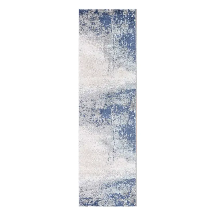 8' Dark Blue And Gray Abstract Runner Rug