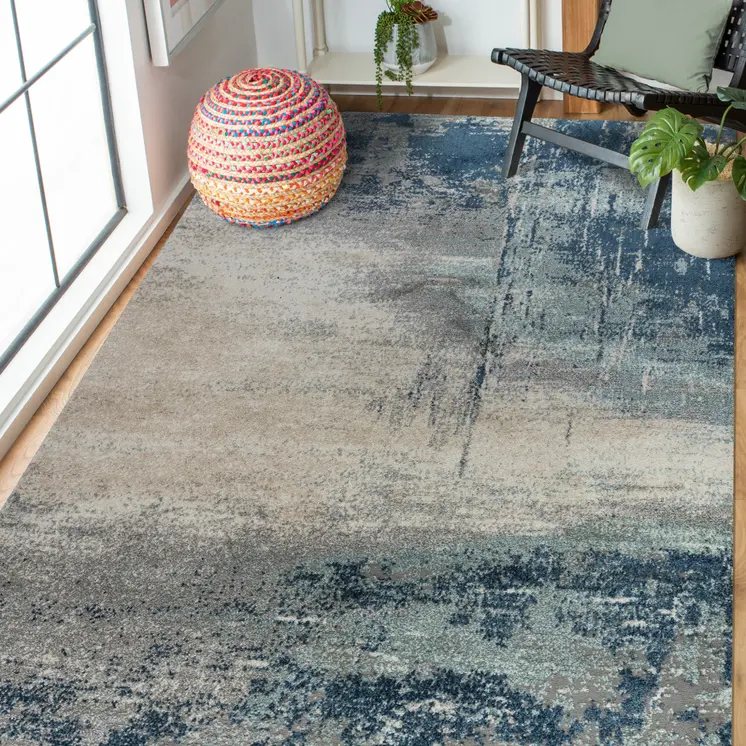8' X 10' Dark Blue And Gray Abstract Area Rug