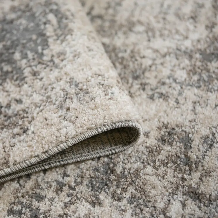 8' Gray and Beige Abstract Power Loom Runner Rug