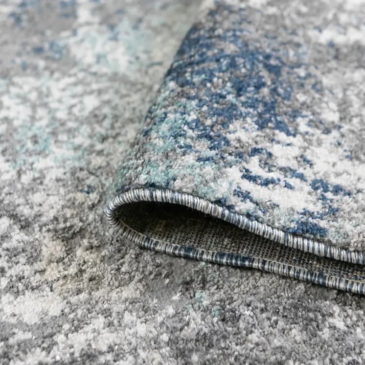 8' Ivory Blue And Gray Abstract Runner Rug