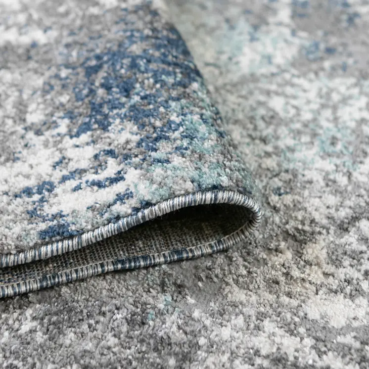 8' Ivory Blue And Gray Abstract Runner Rug
